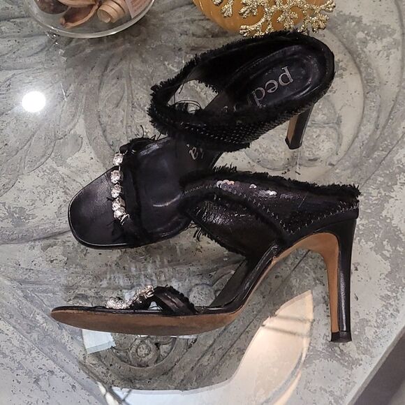 pedro Garcia Sequin & Swarovski Crystal Strapy Heels - Picture 2 of 9